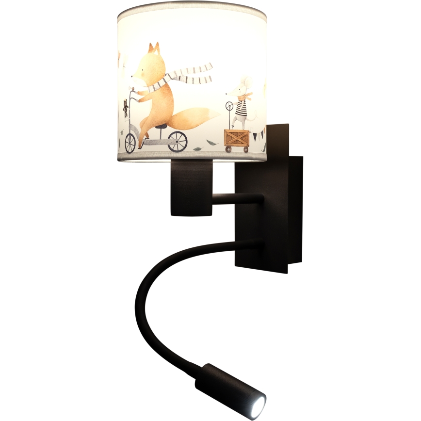 Brilagi - Lampada da parete flessibile a LED per bambini BOBO 1xE27/25W/230V + LED/3W nera/bianca/con soggetti a tema animale
