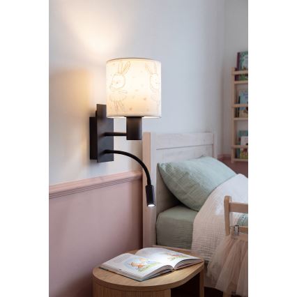 Brilagi - LED Lampada da parete flessibile per bambini BOBO 1xE27/25W/230V + LED/3W nero/bianco/coniglietti