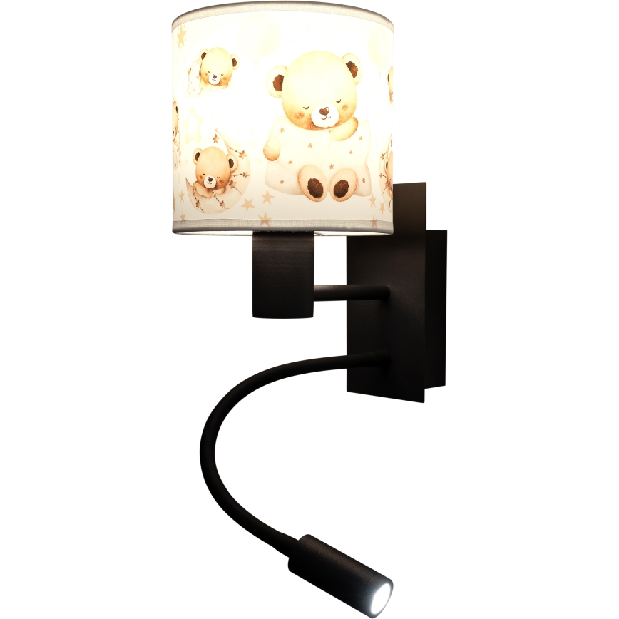 Brilagi - Lampada da parete flessibile LED per bambini BOBO 1xE27/25W/230V + LED/3W nero/bianco/orsetti