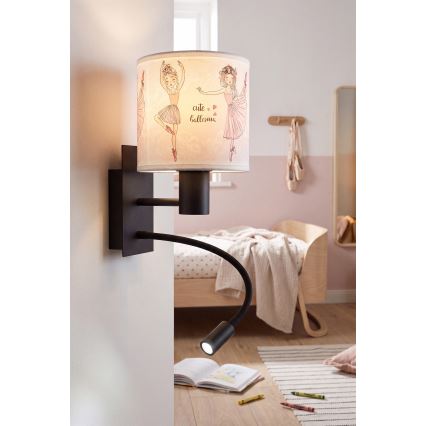 Brilagi - Lampada da parete LED flessibile per bambini BOBO 1xE27/25W/230V + LED/3W nero/bianco/rosa/ballerine