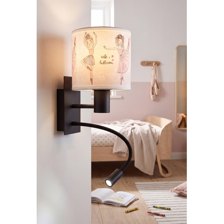 Brilagi - Lampada da parete LED flessibile per bambini BOBO 1xE27/25W/230V + LED/3W nero/bianco/rosa/ballerine