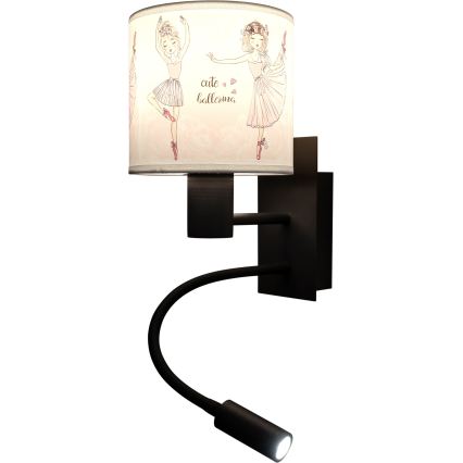 Brilagi - Lampada da parete LED flessibile per bambini BOBO 1xE27/25W/230V + LED/3W nero/bianco/rosa/ballerine