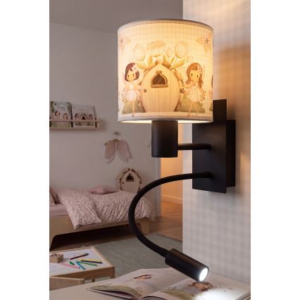 Brilagi - Lampada da parete flessibile a LED per bambini BOBO 1xE27/25W/230V + LED/3W nero/bianco/rosa/fate