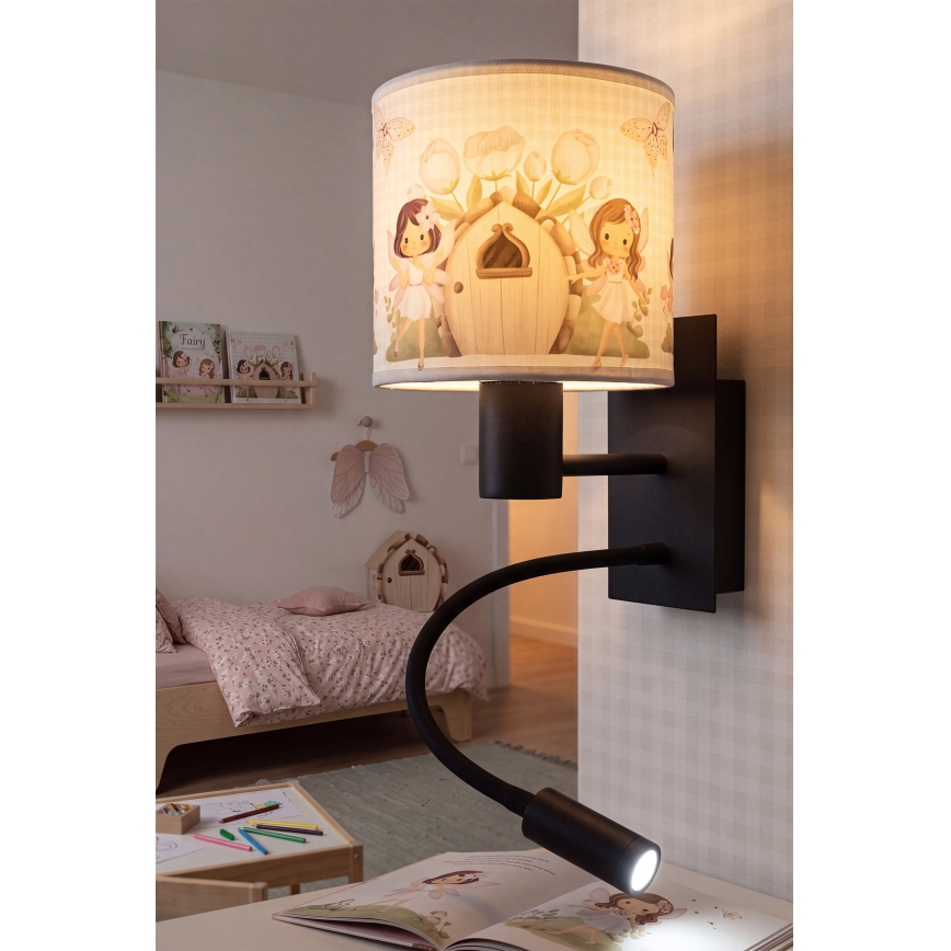Brilagi - Lampada da parete flessibile a LED per bambini BOBO 1xE27/25W/230V + LED/3W nero/bianco/rosa/fate