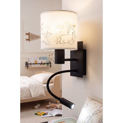 Brilagi - Lampada da parete LED flessibile per bambini BOBO 1xE27/25W/230V + LED/3W nero/bianco/unicorni