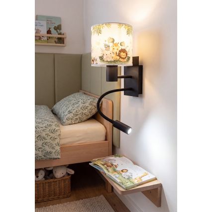 Brilagi - Lampada da parete LED flessibile per bambini BOBO 1xE27/25W/230V + LED/3W nero/bianco/verde/giungla