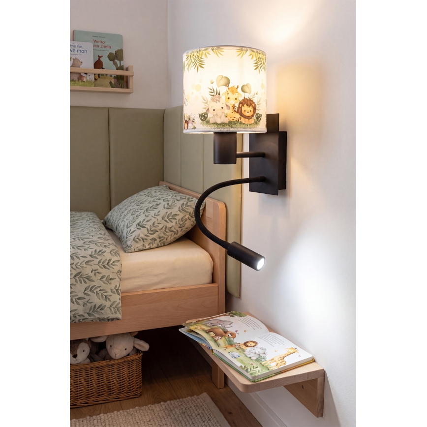 Brilagi - Lampada da parete LED flessibile per bambini BOBO 1xE27/25W/230V + LED/3W nero/bianco/verde/giungla