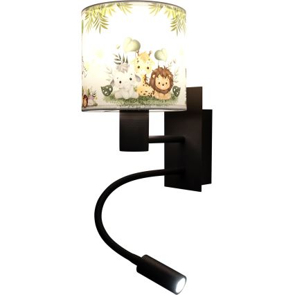 Brilagi - Lampada da parete LED flessibile per bambini BOBO 1xE27/25W/230V + LED/3W nero/bianco/verde/giungla