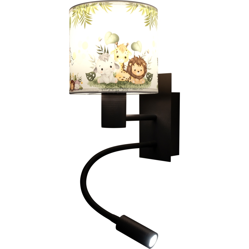 Brilagi - Lampada da parete LED flessibile per bambini BOBO 1xE27/25W/230V + LED/3W nero/bianco/verde/giungla