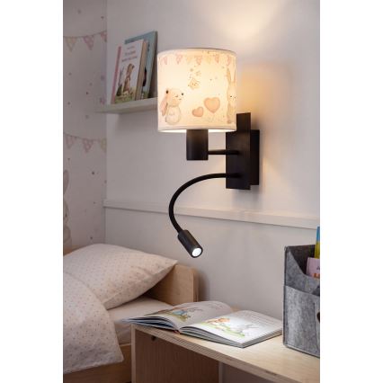 Brilagi - Lampada da parete flessibile LED per bambini BOBO 1xE27/25W/230V + LED/3W nero/crema/coniglietti