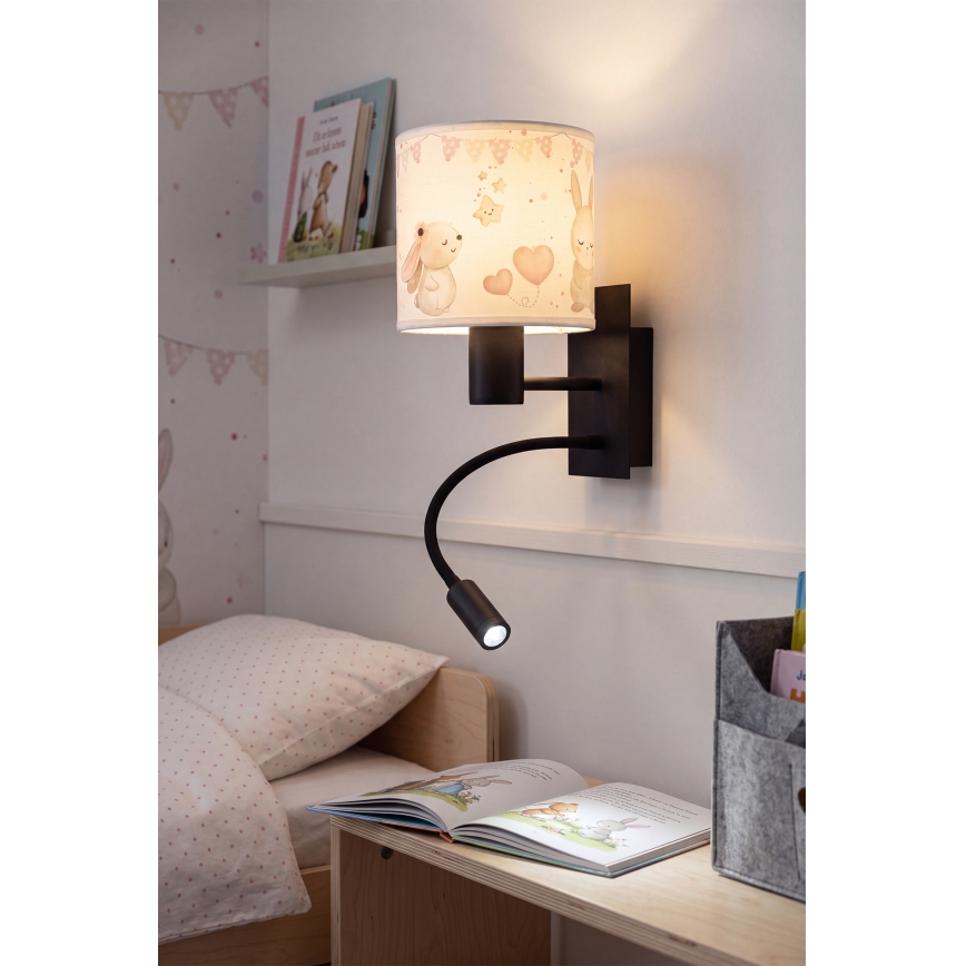 Brilagi - Lampada da parete flessibile LED per bambini BOBO 1xE27/25W/230V + LED/3W nero/crema/coniglietti