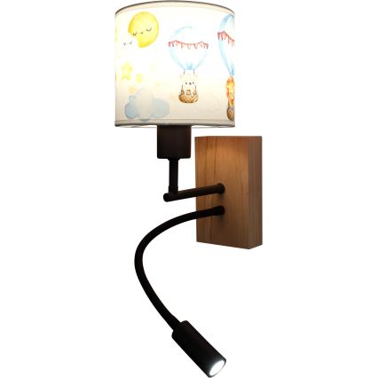 Brilagi - Lampada da parete flessibile LED per bambini BOBO WOOD 1xE27/25W/230V + LED/3W rovere/nero/bianco/con animaletti