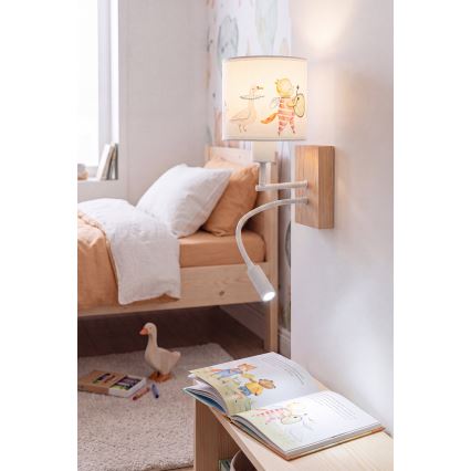 Brilagi - Lampada da parete LED flessibile per bambini BOBO WOOD 1xE27/25W/230V + LED/3W rovere/bianco con animaletti