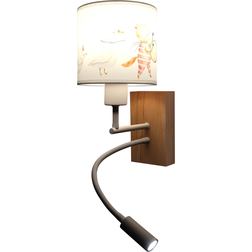 Brilagi - Lampada da parete LED flessibile per bambini BOBO WOOD 1xE27/25W/230V + LED/3W rovere/bianco con animaletti