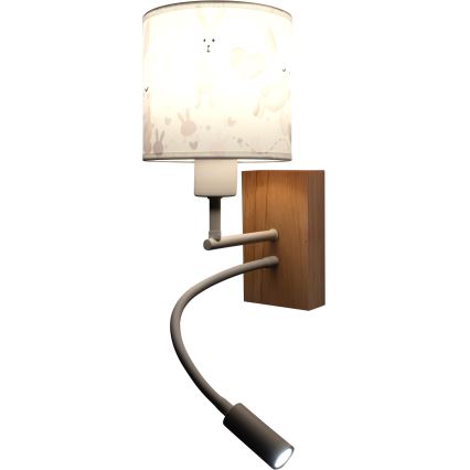 Brilagi - Lampada da parete LED flessibile per bambini BOBO WOOD 1xE27/25W/230V + LED/3W rovere/bianco/coniglietti