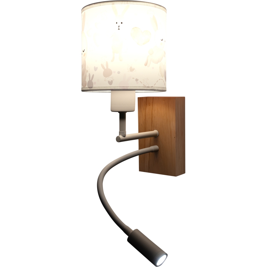 Brilagi - Lampada da parete LED flessibile per bambini BOBO WOOD 1xE27/25W/230V + LED/3W rovere/bianco/coniglietti