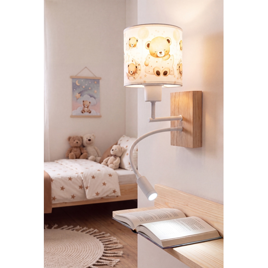 Brilagi - Lampada da parete LED flessibile per bambini BOBO WOOD 1xE27/25W/230V + LED/3W rovere/bianco/orsetti