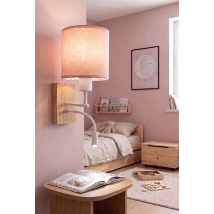 Brilagi - Lampada da parete flessibile a LED BOBO WOOD 1xE27/25W/230V + LED/3W rovere/bianco/rosa