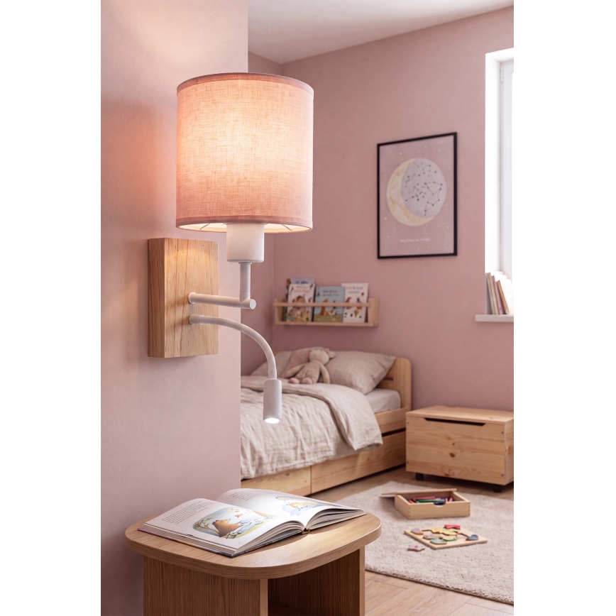Brilagi - Lampada da parete flessibile a LED BOBO WOOD 1xE27/25W/230V + LED/3W rovere/bianco/rosa