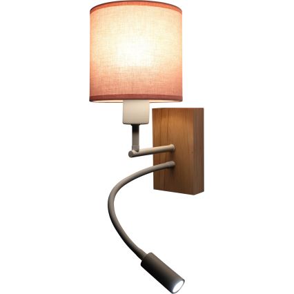 Brilagi - Lampada da parete flessibile a LED BOBO WOOD 1xE27/25W/230V + LED/3W rovere/bianco/rosa