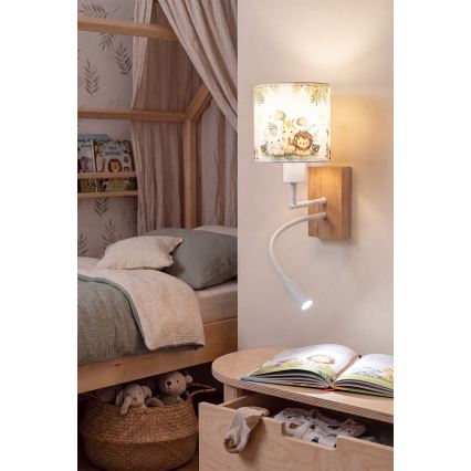 Brilagi - Lampada da parete flessibile LED per bambini BOBO WOOD 1xE27/25W/230V + LED/3W rovere/bianco/verde/giungla