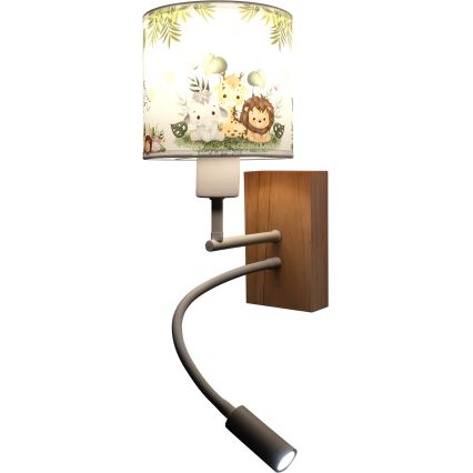 Brilagi - Lampada da parete flessibile LED per bambini BOBO WOOD 1xE27/25W/230V + LED/3W rovere/bianco/verde/giungla