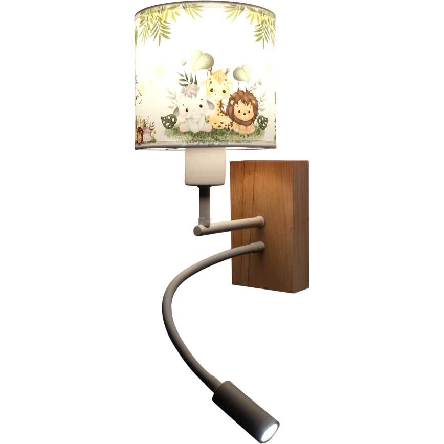 Brilagi - Lampada da parete flessibile LED per bambini BOBO WOOD 1xE27/25W/230V + LED/3W rovere/bianco/verde/giungla