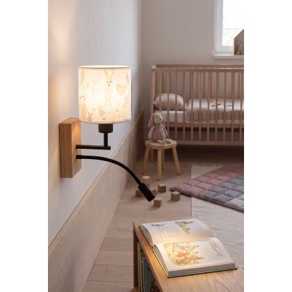 Brilagi - Lampada da parete flessibile LED per bambini BOBO WOOD 1xE27/25W/230V + LED/3W rovere/nera/bianca/coniglietti