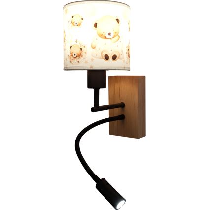 Brilagi - Lampada da parete flessibile LED per bambini BOBO WOOD 1xE27/25W/230V + LED/3W rovere/nero/bianco/orsetti