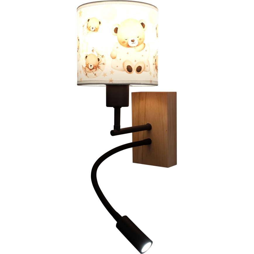Brilagi - Lampada da parete flessibile LED per bambini BOBO WOOD 1xE27/25W/230V + LED/3W rovere/nero/bianco/orsetti