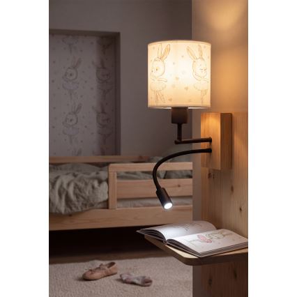 Brilagi - Lampada da parete flessibile a LED per bambini BOBO WOOD 1xE27/25W/230V + LED/3W rovere/nero/bianco/coniglietti