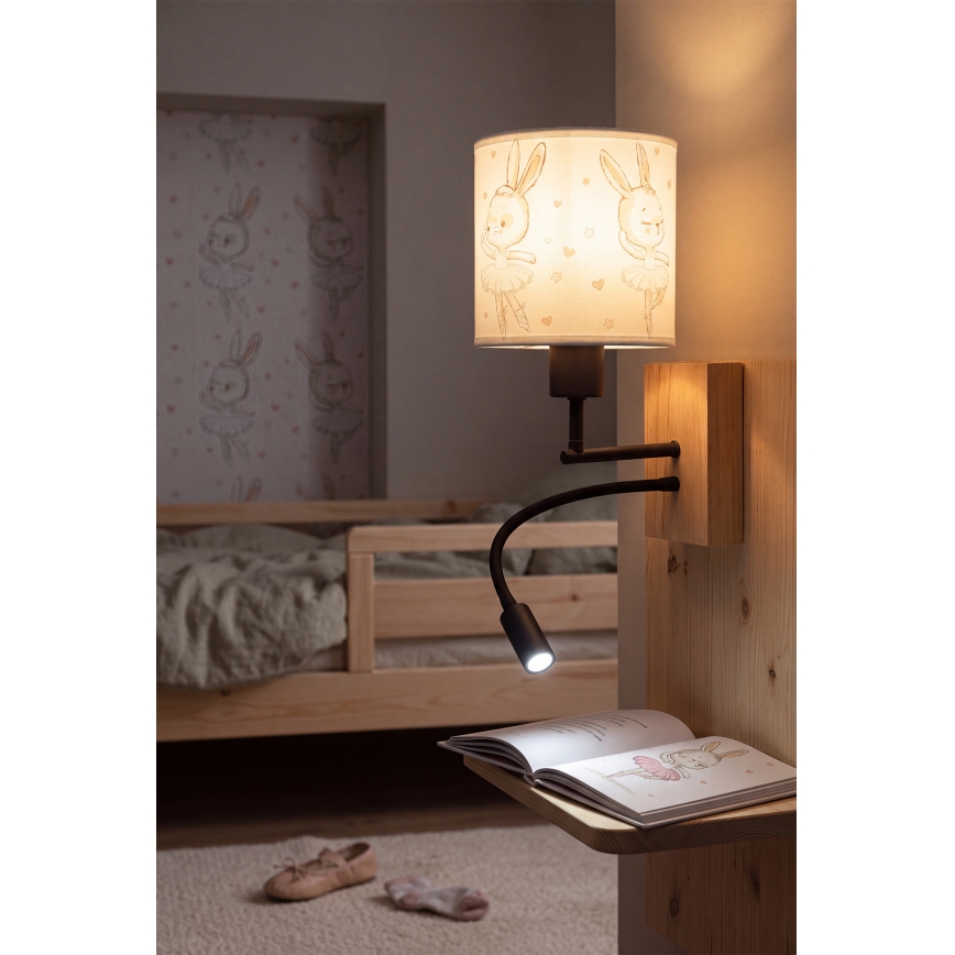 Brilagi - Lampada da parete flessibile a LED per bambini BOBO WOOD 1xE27/25W/230V + LED/3W rovere/nero/bianco/coniglietti