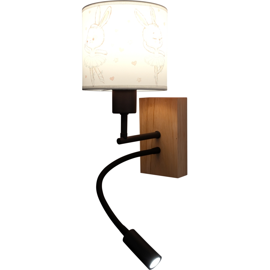 Brilagi - Lampada da parete flessibile a LED per bambini BOBO WOOD 1xE27/25W/230V + LED/3W rovere/nero/bianco/coniglietti