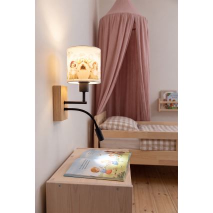 Brilagi - Lampada da parete flessibile LED per bambini BOBO WOOD 1xE27/25W/230V + LED/3W rovere/nero/bianco/rosa/fate