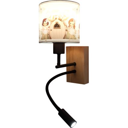 Brilagi - Lampada da parete flessibile LED per bambini BOBO WOOD 1xE27/25W/230V + LED/3W rovere/nero/bianco/rosa/fate