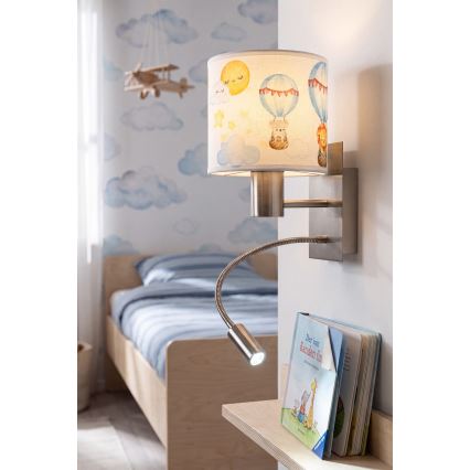 Brilagi - Lampada da parete flessibile LED per bambini BOBO 1xE27/25W/230V + LED/3W cromo opaco/bianco/animaletti