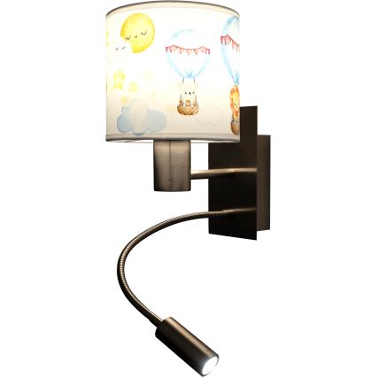 Brilagi - Lampada da parete flessibile LED per bambini BOBO 1xE27/25W/230V + LED/3W cromo opaco/bianco/animaletti