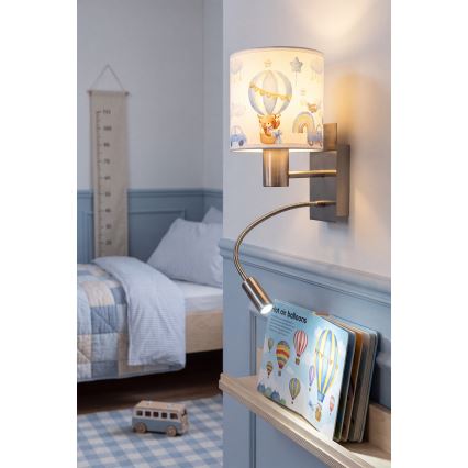 Brilagi - Lampada da parete flessibile per bambini a LED BOBO 1xE27/25W/230V + LED/3W cromo opaco/bianco/blu/con orsetti