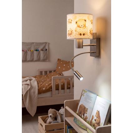 Brilagi - Lampada LED da parete flessibile per bambini BOBO 1xE27/25W/230V + LED/3W cromo opaco/bianco/orsetti