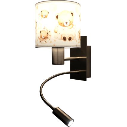 Brilagi - Lampada LED da parete flessibile per bambini BOBO 1xE27/25W/230V + LED/3W cromo opaco/bianco/orsetti