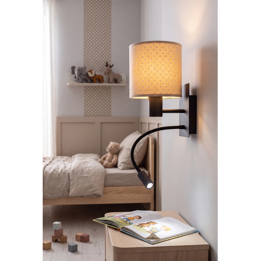 Brilagi - Lampada da parete flessibile LED BOBO 1xE27/25W/230V + LED/3W nero/beige/a pois