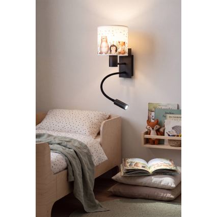 Brilagi - Lampada da parete flessibile per bambini LED BOBO 1xE27/25W/230V + LED/3W nero/bianco/animaletti