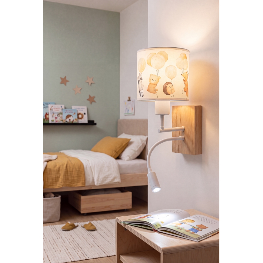 Brilagi - LED lampada da parete flessibile per bambini BOBO WOOD 1xE27/25W/230V + LED/3W rovere/bianco/animali