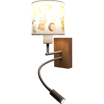 Brilagi - LED lampada da parete flessibile per bambini BOBO WOOD 1xE27/25W/230V + LED/3W rovere/bianco/animali