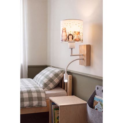 Brilagi - Lampada da parete LED flessibile per bambini BOBO WOOD 1xE27/25W/230V + LED/3W rovere/bianco/animaletti