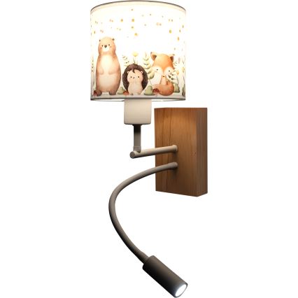 Brilagi - Lampada da parete LED flessibile per bambini BOBO WOOD 1xE27/25W/230V + LED/3W rovere/bianco/animaletti