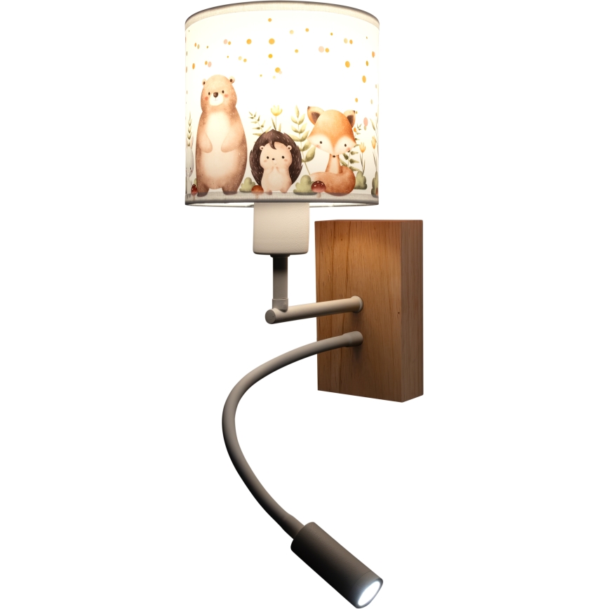 Brilagi - Lampada da parete LED flessibile per bambini BOBO WOOD 1xE27/25W/230V + LED/3W rovere/bianco/animaletti