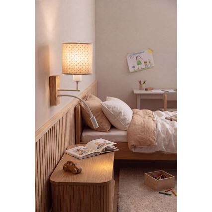 Brilagi - Lampada da parete LED flessibile per bambini BOBO WOOD 1xE27/25W/230V + LED/3W rovere/bianco/beige/a pois