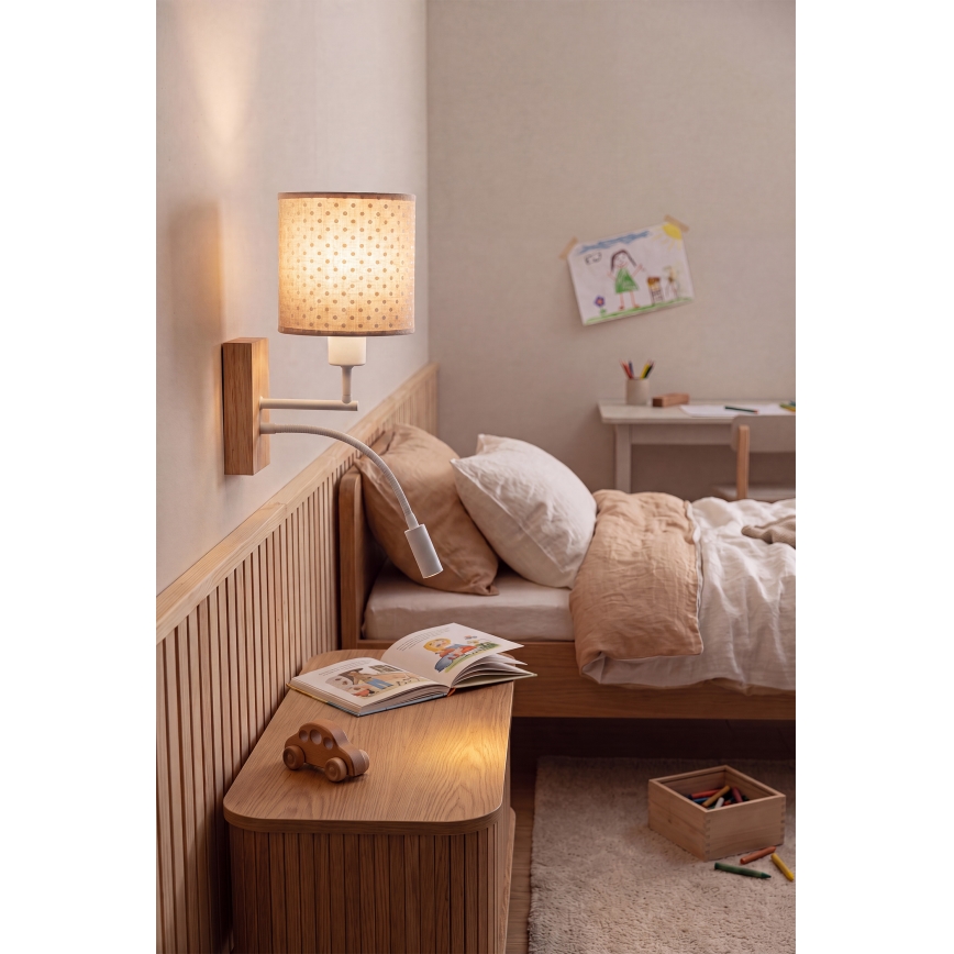 Brilagi - Lampada da parete LED flessibile per bambini BOBO WOOD 1xE27/25W/230V + LED/3W rovere/bianco/beige/a pois