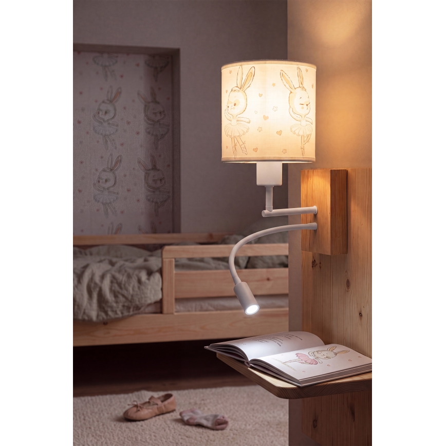 Brilagi - Lampada da parete LED flessibile per bambini BOBO WOOD 1xE27/25W/230V + LED/3W rovere/bianco/coniglietti